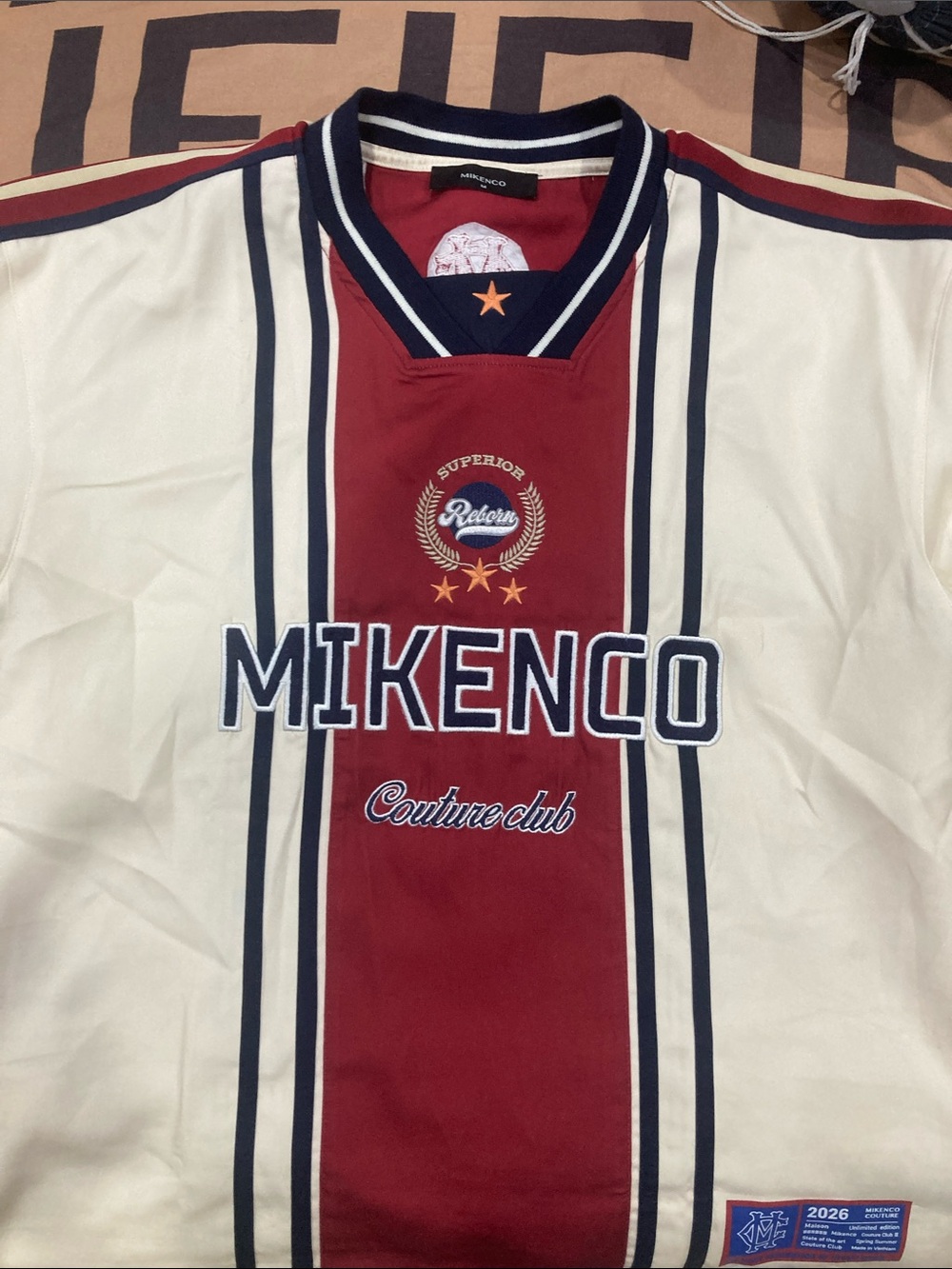 Miken Men’s Cream, Burgundy & Navy Striped Jersey